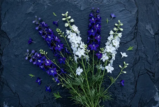 Indigo and White Larkspur on Dark Slate
