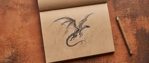 Charcoal Dragon Sketch on Kraft Notebook