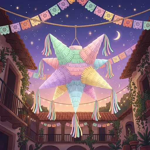 Pastel Star Piñata in Twilight Courtyard