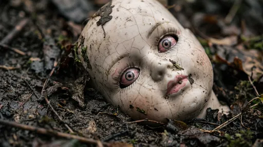 Cracked Porcelain Doll Head in Soil