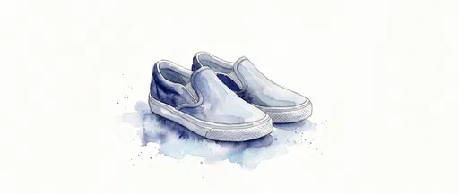 Watercolor Illustration of Blue Slip-On Sneakers
