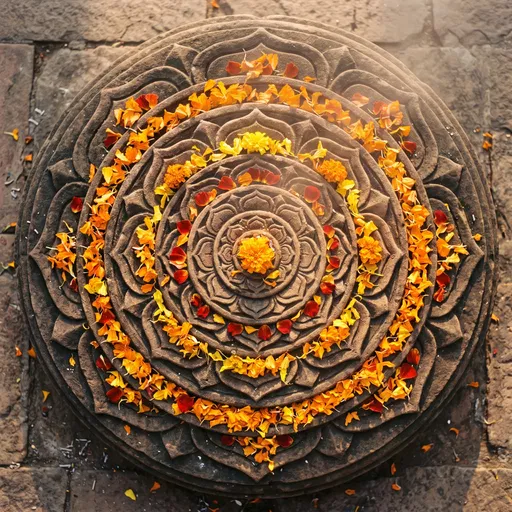 Stone Lotus Mandala with Marigold Petals