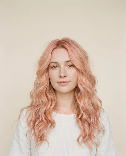 Woman with Pastel Peach Wavy Hair
