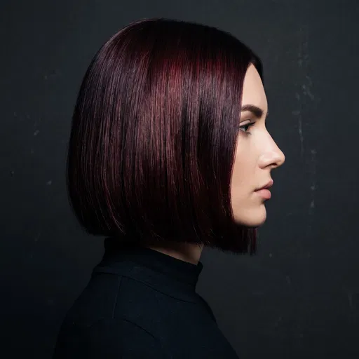 Woman With Sleek Burgundy Bob Profile