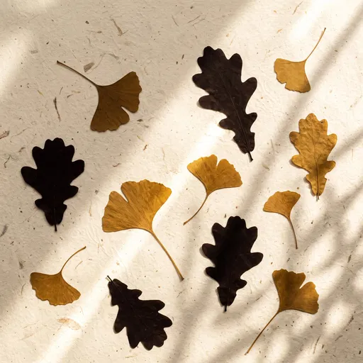 Pressed Ginkgo and Oak Leaves Flat Lay
