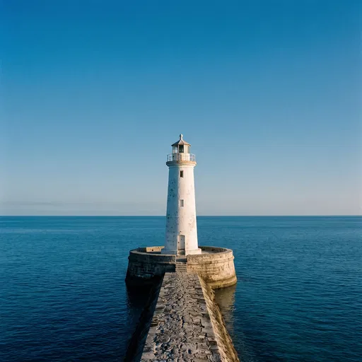 White Lighthouse on Stone Pier