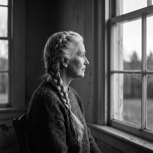 Monochrome Portrait of Older Woman by Window