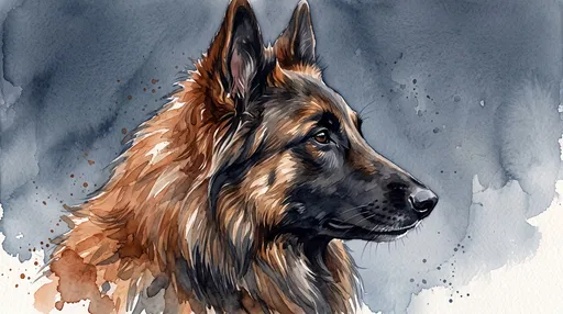 Watercolor Portrait of Belgian Tervuren Dog