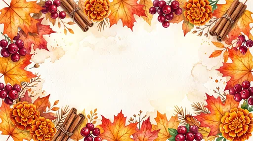Watercolor Autumn Floral and Spice Border