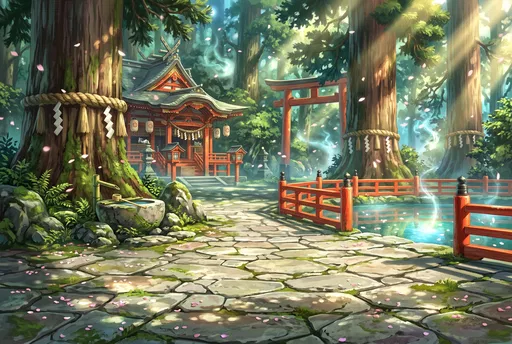 Mystical Anime Forest Shrine Background