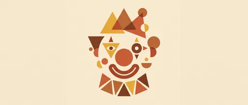 Mid-Century Geometric Abstract Clown Face Illustration
