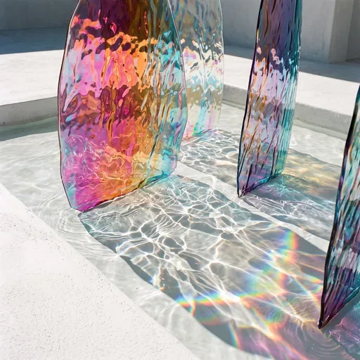 Iridescent Dichroic Glass Panels in Shallow Water