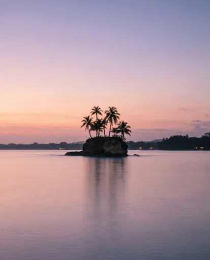 Tropical Palm Islet at Pastel Twilight