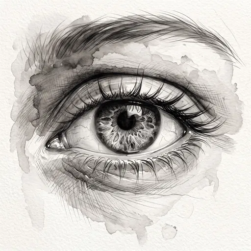 Monochrome Ink Wash Human Eye Sketch