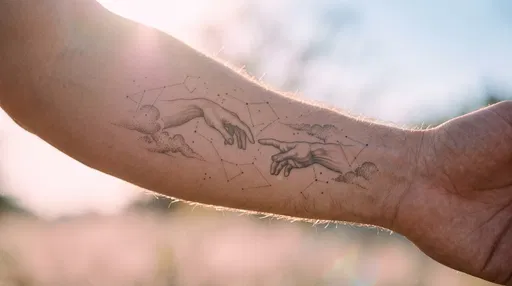 Fine-Line Reaching Hands Forearm Tattoo