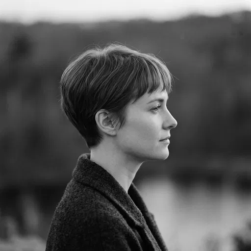 Monochrome Profile Portrait of Woman with Pixie Cut