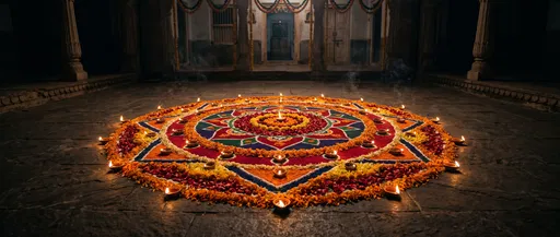 Festive Rangoli Mandala With Oil Lamps
