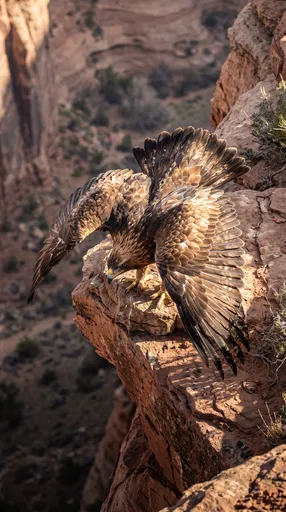 Golden Eagle Mantling on Canyon Ledge