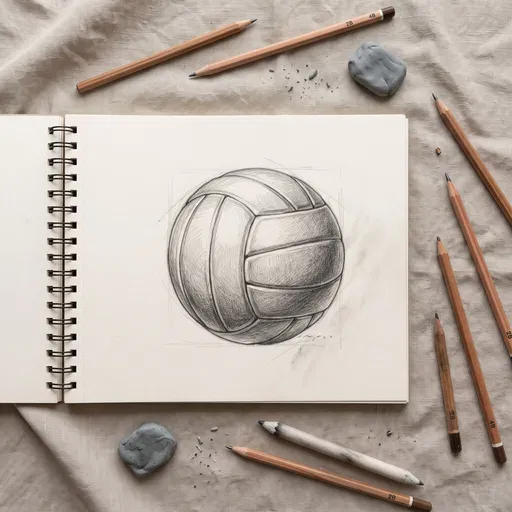 Graphite Volleyball Sketch in Open Sketchbook