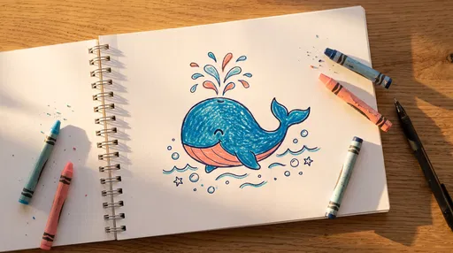 Crayon Whale Drawing in Spiral Notebook