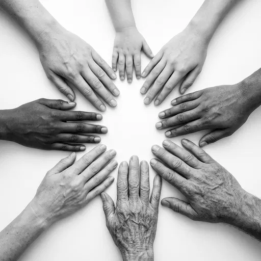 Diverse Hands Forming Circle in Monochrome