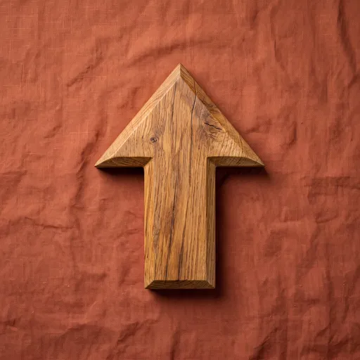Wooden Up Arrow on Terracotta Linen