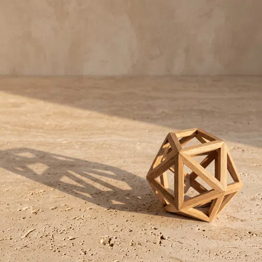 Wooden Geometric Polyhedron on Travertine Stone
