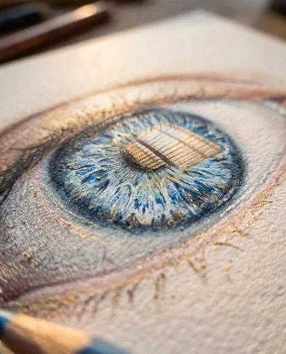 Macro Shot of Colored Pencil Eye Drawing