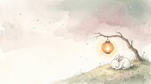Sleeping White Bunny Under Glowing Paper Lantern