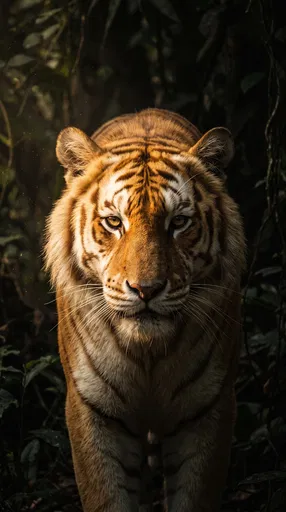 Golden Tabby Tiger in Dark Jungle