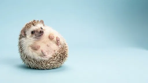 Cute Hedgehog Curled On Blue Background
