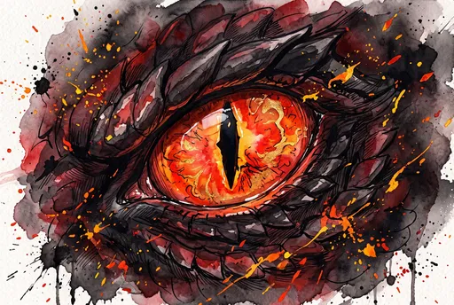 Fiery Watercolor Dragon Eye Illustration