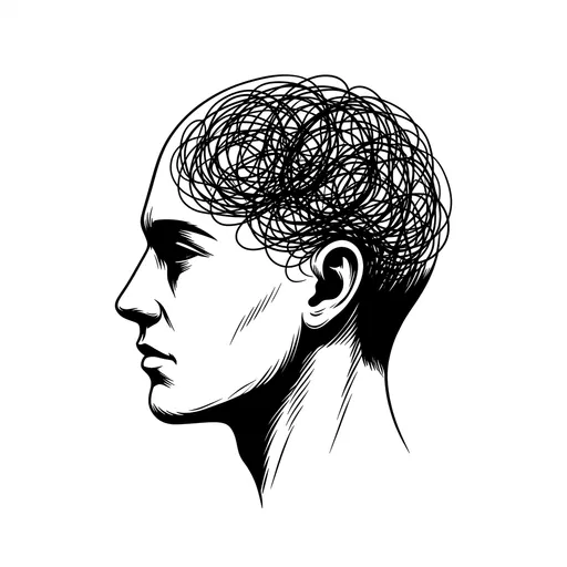 Profile Head With Chaotic Scribble Brain