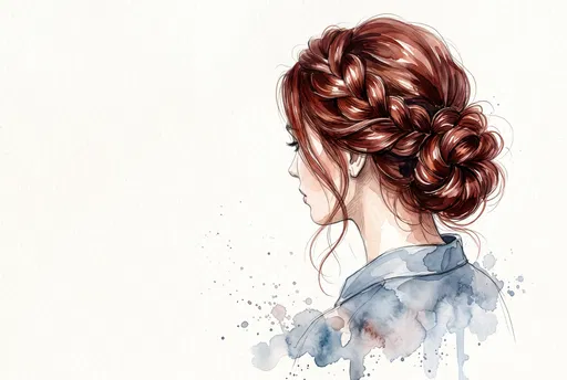 Watercolor Illustration of Woman with Braided Updo