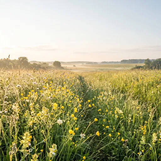 Sunlit Morning Wildflower Meadow Landscape