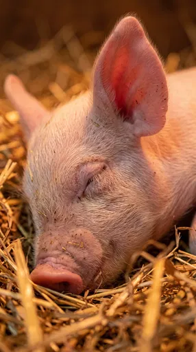 Sleeping Newborn Piglet in Golden Straw