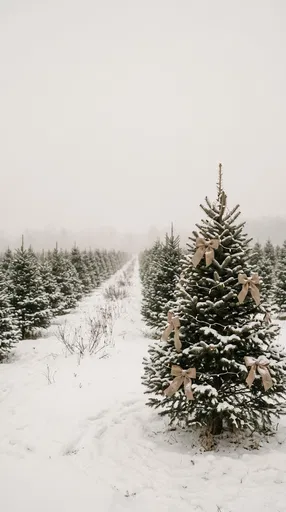 Decorated Pine Tree in Snowy Farm
