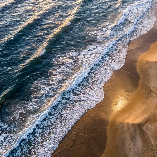 Aerial View of Sunrise Ocean Waves
