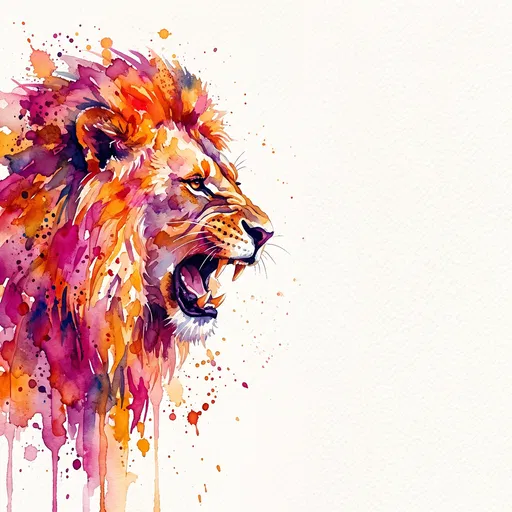 Vibrant Watercolor Roaring Lion Profile