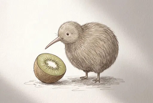 Kiwi Bird and Kiwi Fruit Drawing
