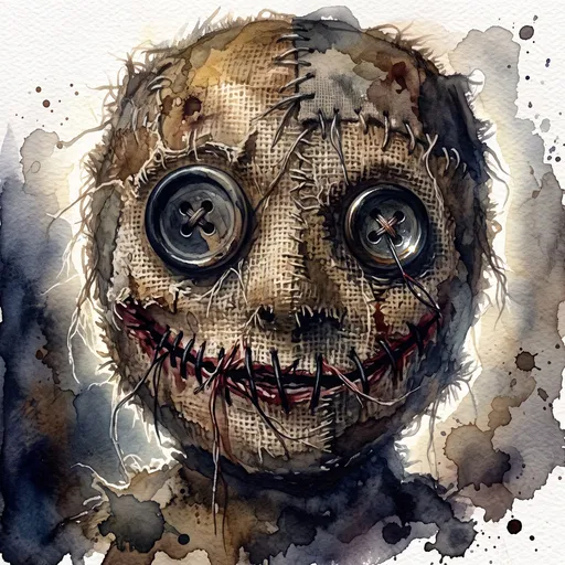 Creepy Burlap Ragdoll Watercolor Illustration