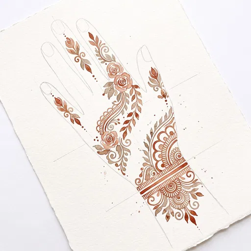 Watercolor Arabic Mehndi Hand Template