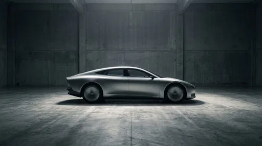 Futuristic Silver Concept EV in Concrete Studio