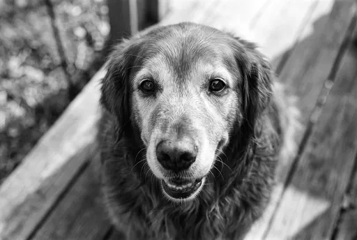 Monochrome Senior Golden Retriever Looking Up