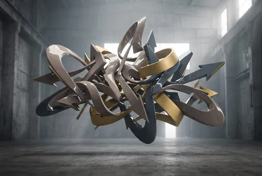 Floating 3D Abstract Graffiti Ribbon Sculpture