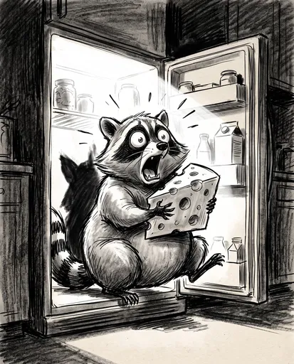 Shocked Raccoon Stealing Cheese From Fridge