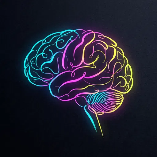 Glowing Neon Line Art Human Brain