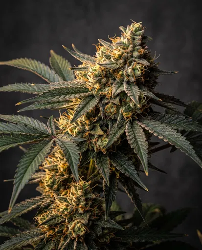 Studio Close-Up of Flowering Cannabis Plant