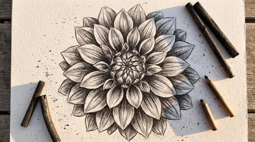 Charcoal Dahlia Drawing on Textured Paper