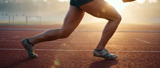 Muscular Runner Legs on Track at Dawn